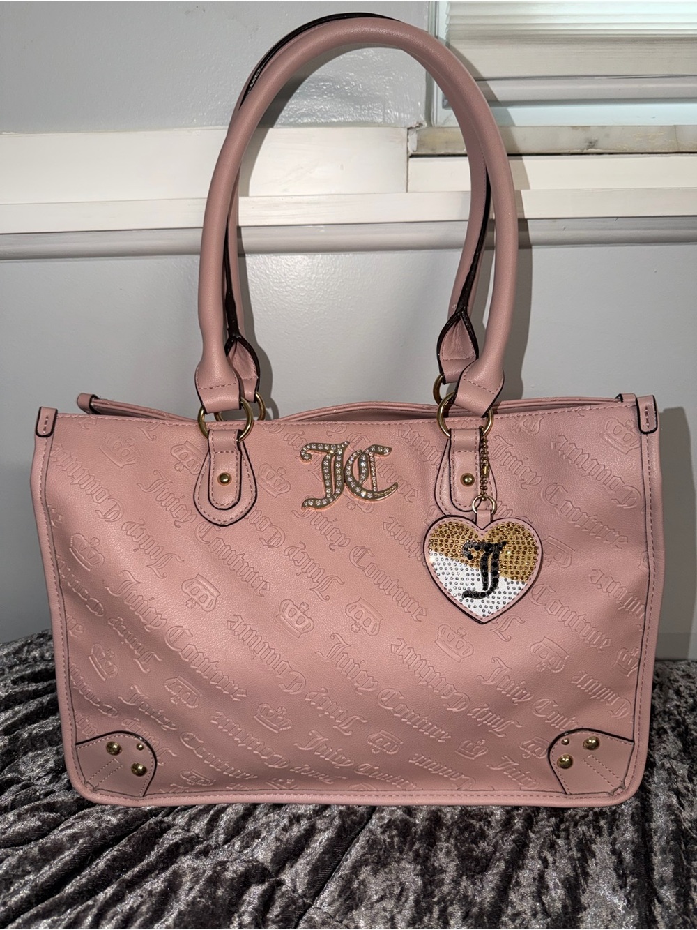 Juicy Couture Blush Pink Embossed Tote with Heart Charm